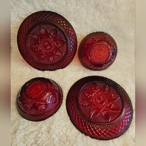 Set Of 4 - 2/2 Bowls & Salad Plates  Vintage Lumiarc Cristal d'Arques Ruby Red